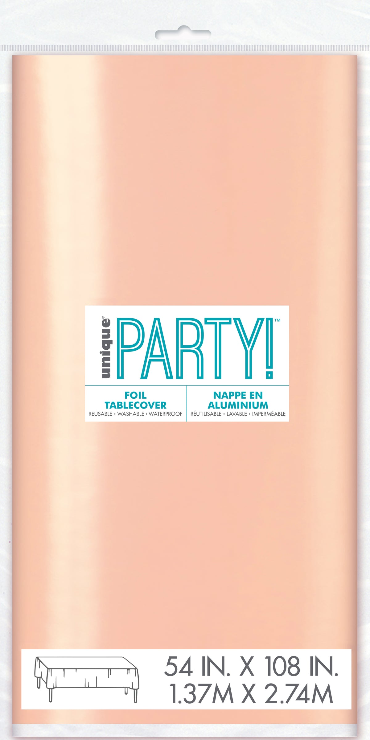 Rose Gold Foil Rectangular Plastic Table Cover – 54" x 108" | Disposable Party Tablecloth for Events, Weddings, Birthdays