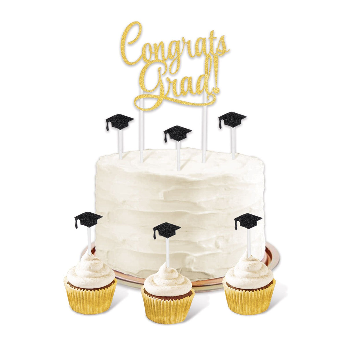 Congrats Grad! Cake Topper 7-Piece Set with Grad Cap Picks