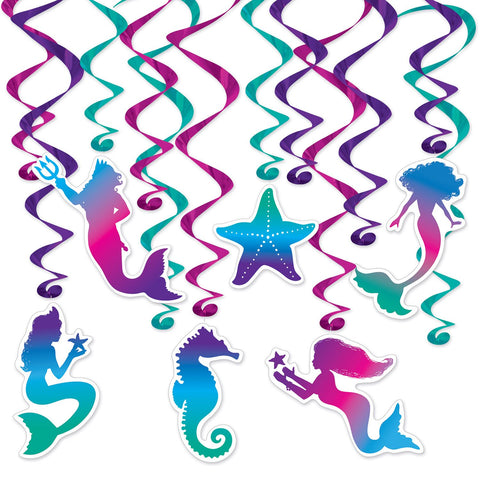 Close-up of mermaid icon whirl decorations showing detail and reflective spiral