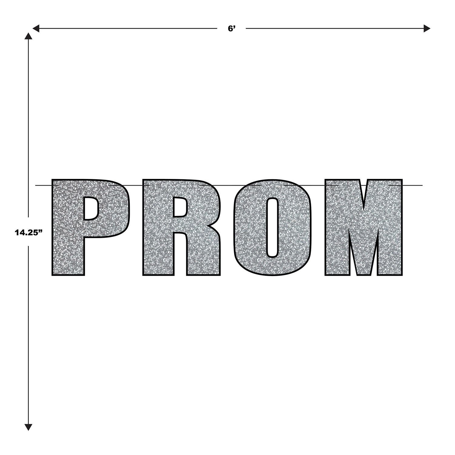 Prom banner measuring 14¼ inches by 6 feet shown with size reference for decorating