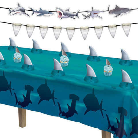 Shark streame4r shown with themed display for pool party and beach BBQ setup