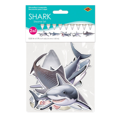 Shark streamer set in packaging with 14 pieces and ribbon