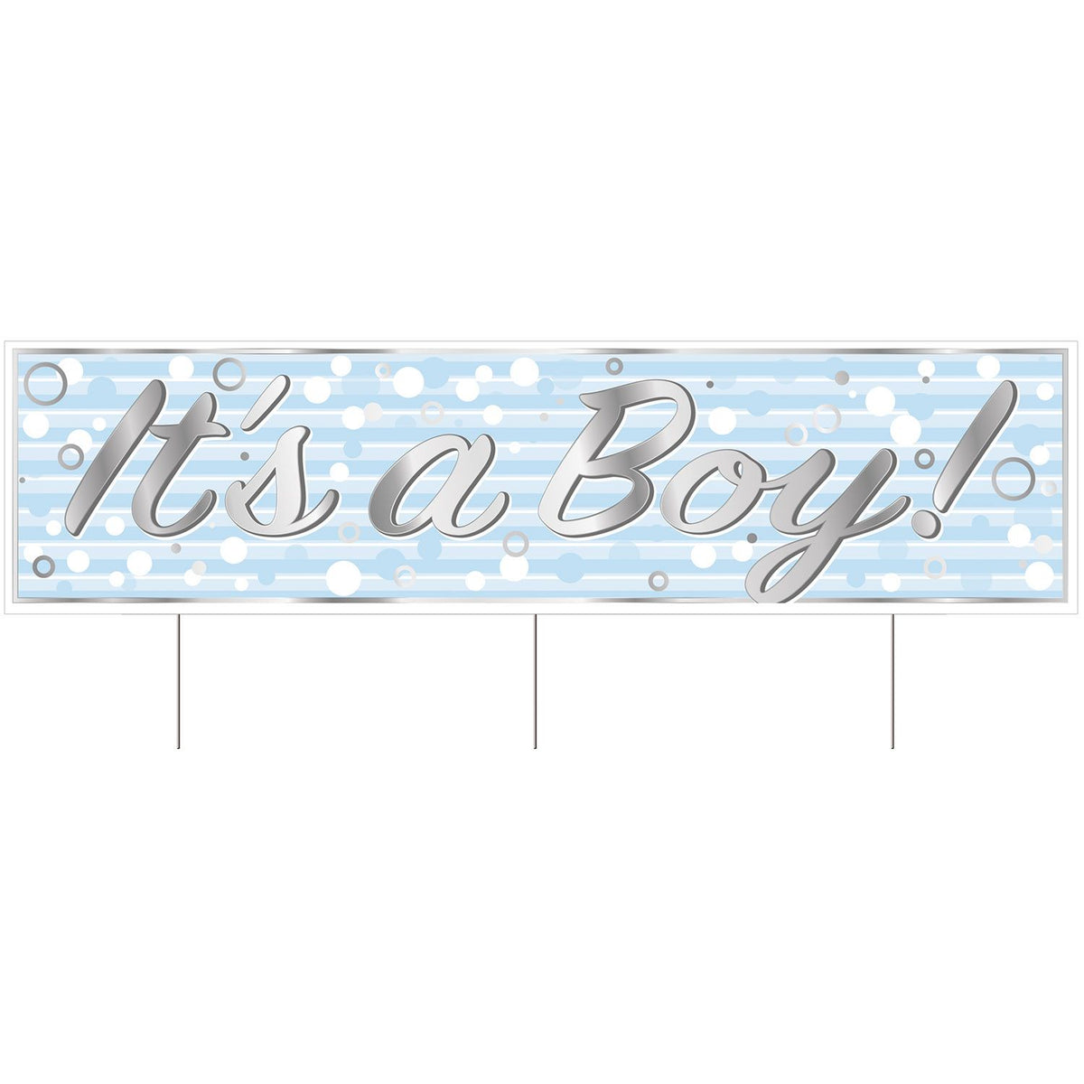 Jumbo It’s a Boy Yard Sign – 3’11” x 11.75” All-Weather Plastic Tri-Fold Lawn Sign with 3 Metal Stakes – 1 Per Pack