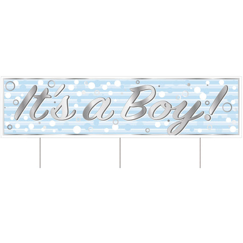 Jumbo It’s a Boy Yard Sign – 3’11” x 11.75” All-Weather Plastic Tri-Fold Lawn Sign with 3 Metal Stakes – 1 Per Pack