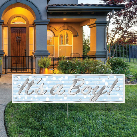 Jumbo It’s a Boy Yard Sign – 3’11” x 11.75” All-Weather Plastic Tri-Fold Lawn Sign with 3 Metal Stakes – 1 Per Pack