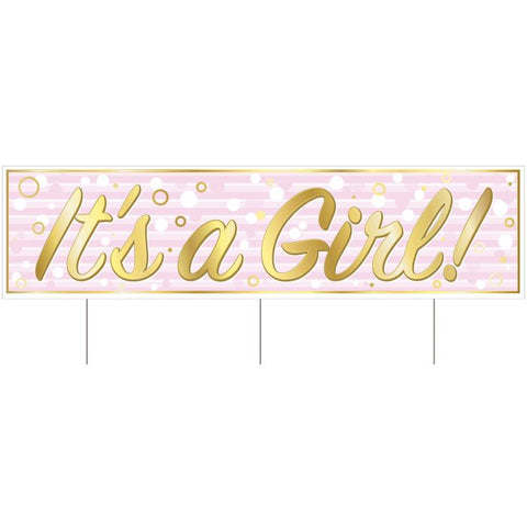 Plastic Jumbo It's A Girl! Yard Sign Tri-fold design; 3 metal stakes included; all-weather 1 Sign Per Package