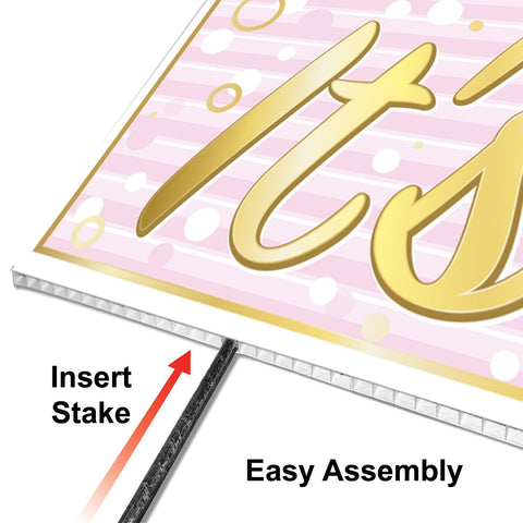 Plastic Jumbo It's A Girl! Yard Sign Tri-fold design; 3 metal stakes included; all-weather 1 Sign Per Package