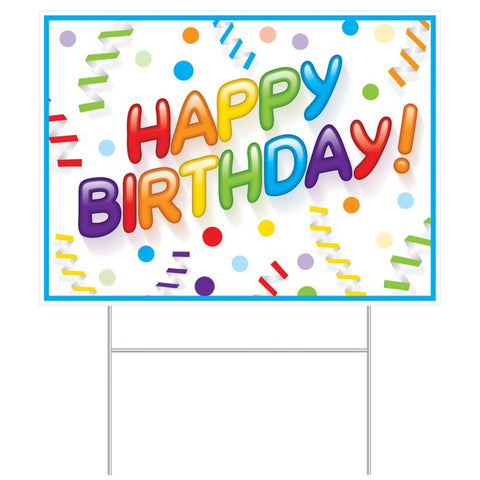 Happy Birthday Yard Sign – 11.5” x 15.5” All-Weather Plastic Lawn Sign with Metal Stake – 1 Per Pack