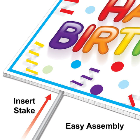 Happy Birthday Yard Sign – 11.5” x 15.5” All-Weather Plastic Lawn Sign with Metal Stake – 1 Per Pack