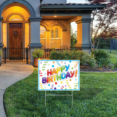 Happy Birthday Yard Sign – 11.5” x 15.5” All-Weather Plastic Lawn Sign with Metal Stake – 1 Per Pack