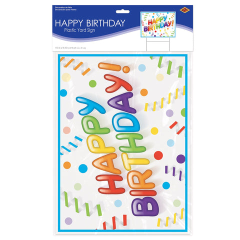 Happy Birthday Yard Sign – 11.5” x 15.5” All-Weather Plastic Lawn Sign with Metal Stake – 1 Per Pack