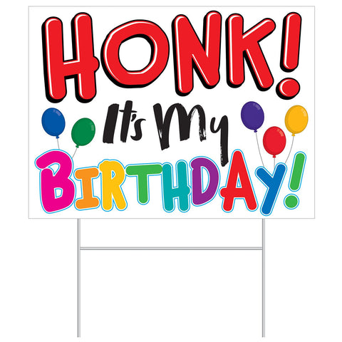 Honk! It’s My Birthday Yard Sign – 11.5” x 15.5” All-Weather Plastic Sign with Metal Stake – 1 Per Pack