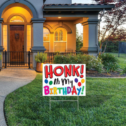 Honk! It’s My Birthday Yard Sign – 11.5” x 15.5” All-Weather Plastic Sign with Metal Stake – 1 Per Pack