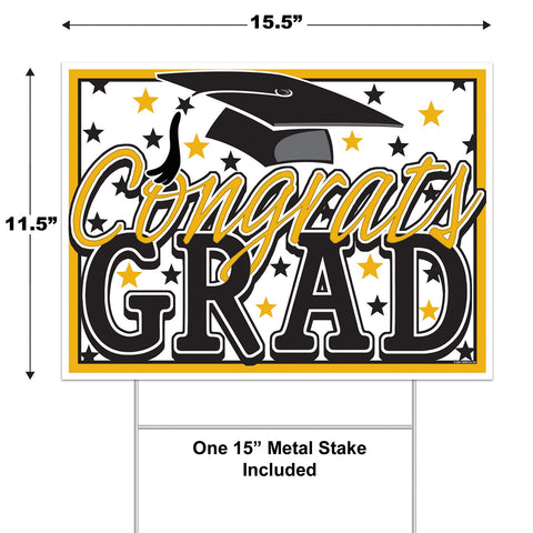 Graduation yard sign measuring 11½ inches by 15½ inches displayed with size reference