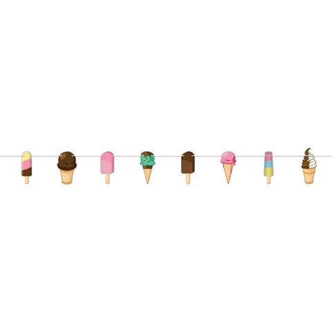 Ice Cream Streamer Banner – 7" x 4' 6" Hanging Decoration – Summer Party Garland & Ice Cream Social Decor