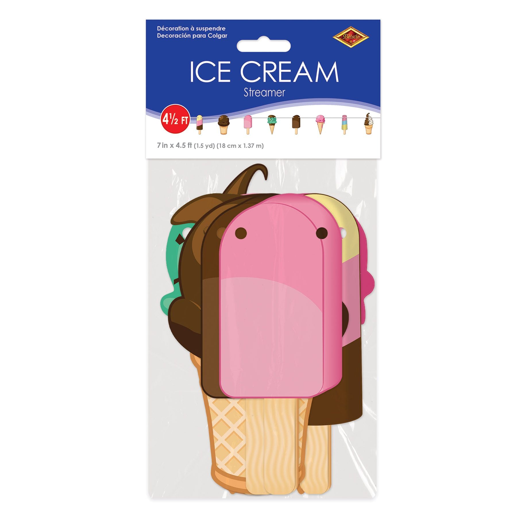 Ice Cream Streamer Banner – 7" x 4' 6" Hanging Decoration – Summer Party Garland & Ice Cream Social Decor