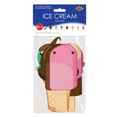 Ice Cream Streamer Banner – 7" x 4' 6" Hanging Decoration – Summer Party Garland & Ice Cream Social Decor