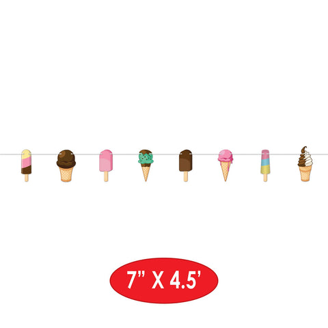 Ice Cream Streamer Banner – 7" x 4' 6" Hanging Decoration – Summer Party Garland & Ice Cream Social Decor