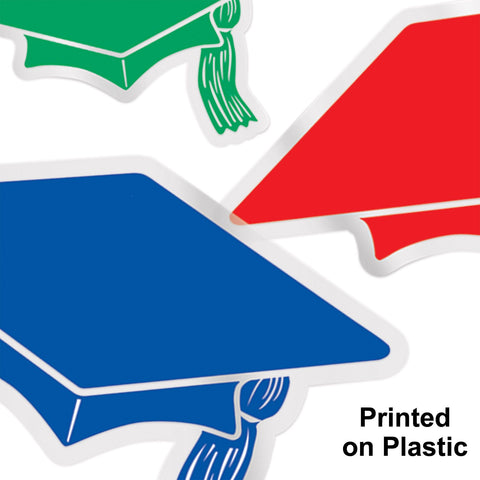 Close up of Multicolor Congrats Grad plastic cutouts 