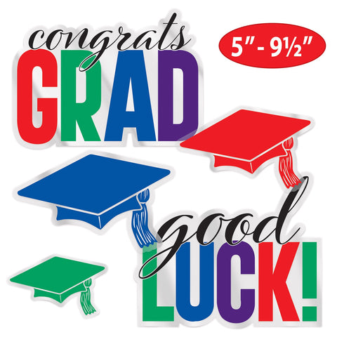 Multicolor “Congrats Grad” Plastic Cutouts – 5” to 9½” Graduation Décor