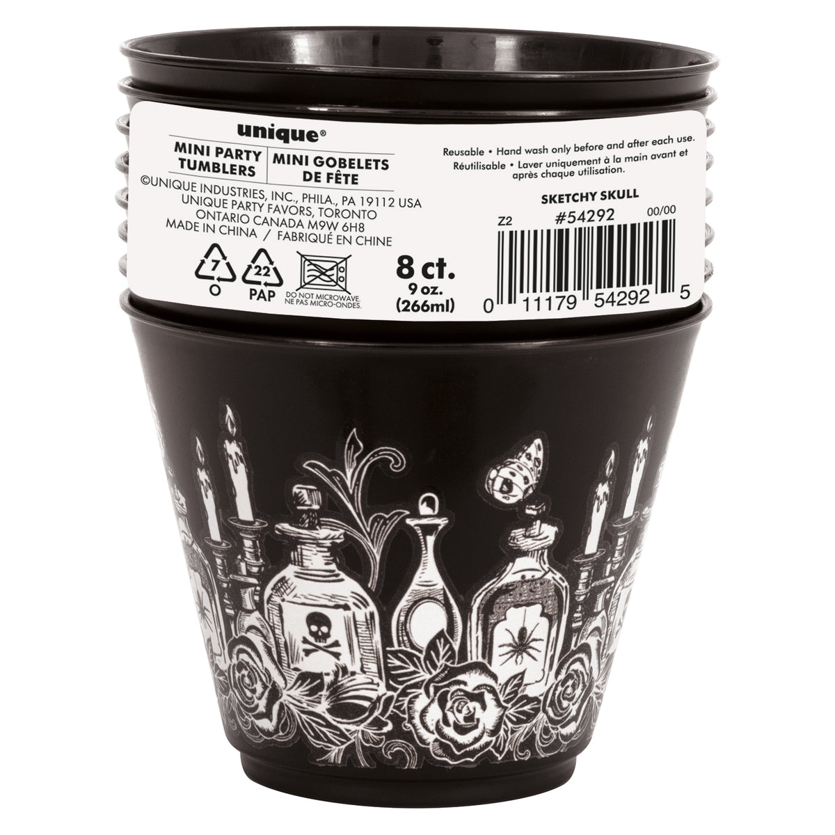 Sketchy Skull 9oz Reusable Plastic Tumblers  8ct