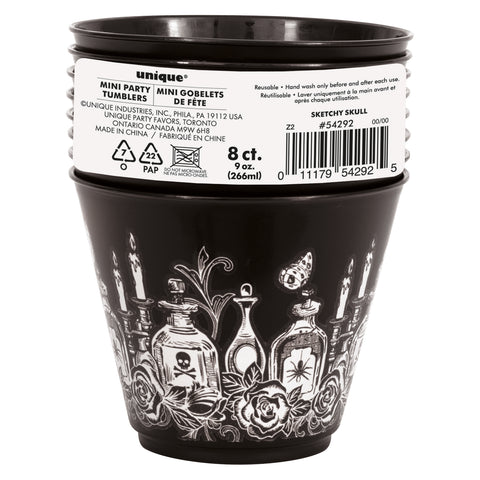 Sketchy Skull 9oz Reusable Plastic Tumblers  8ct