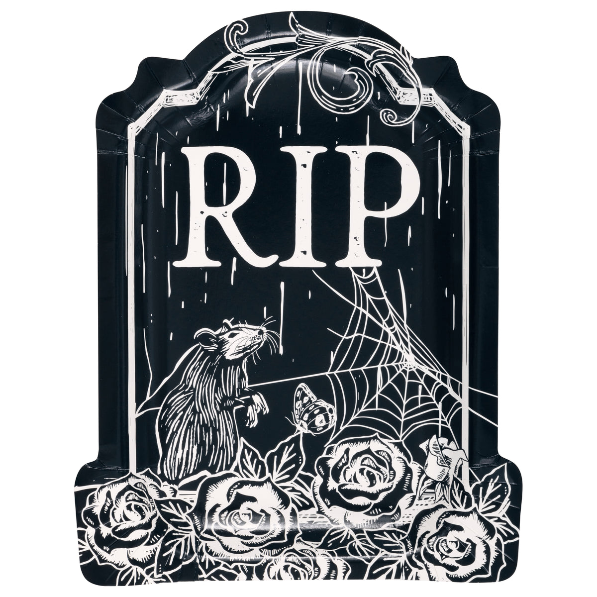 Sketchy Skull RIP" Tombstone-Shaped 9" Plates  8ct"