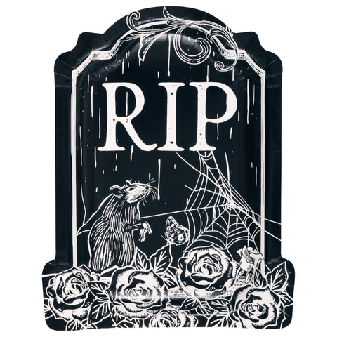 Sketchy Skull RIP" Tombstone-Shaped 9" Plates  8ct"