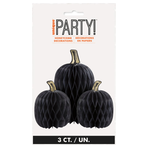 Pumpkin Shaped Honeycomb Tissue Centerpieces with Foil Stems  3ct
