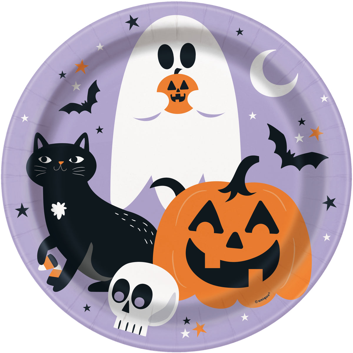 Halloween Night 9" Dinner Plates – 8ct | Featuring Cats, Bats, Pumpkins, Ghosts & Spiders | Spooky Party Tableware