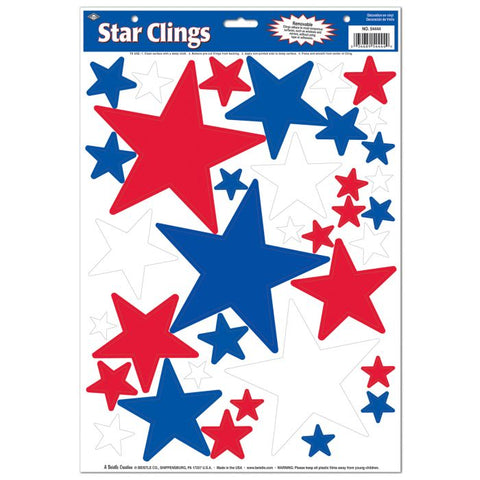 Patriotic Stars Red white and Blue Window Clings 36 clings per sheet 1 sheet per package