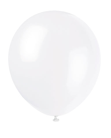White 12 Inch Latex Balloons 10 Per Package
