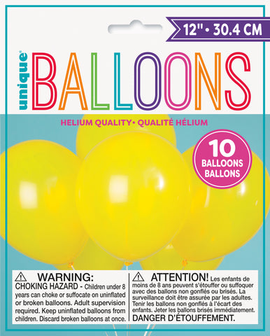 12" Latex Balloons  10ct- Yellow