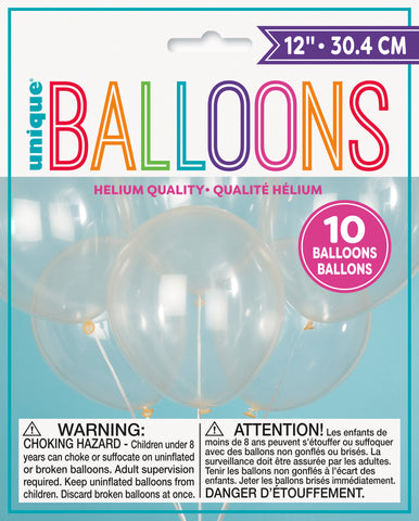 Clear 12" Helium QUALITY Latex Balloons 10ct