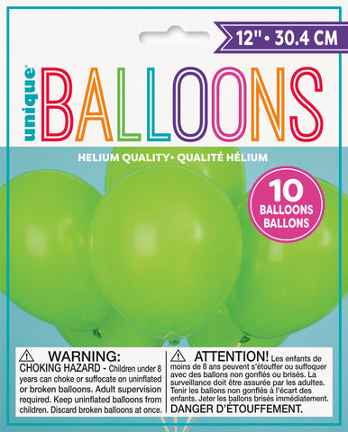 Lime Green 12" Helium QUALITY Latex Balloons 10ct