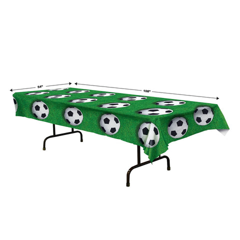 54 by 108 inch soccer table cover displayed on table for size reference