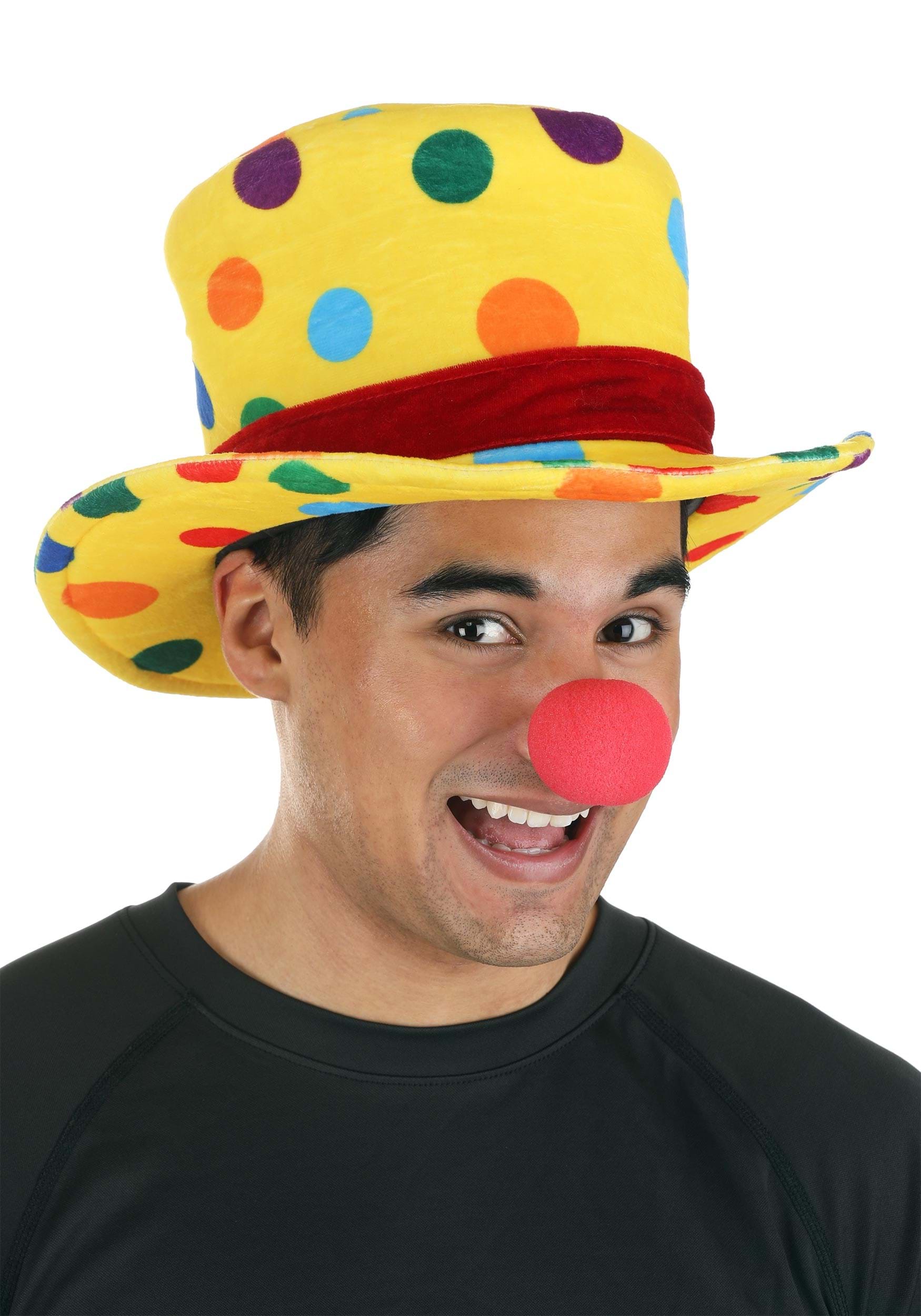 Plush yellow polka dot party hat with red ribbon band and adjustable fit available in Manahawkin, NJ.