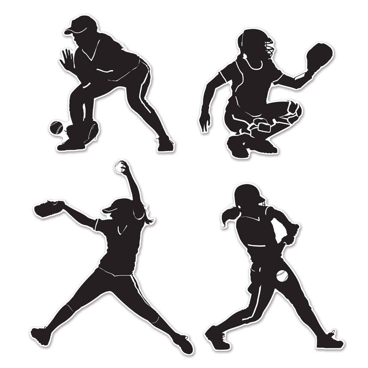 Softball Silhouettes 9"-12 1/2" Paper 2 Sided Print 4 Per Pack