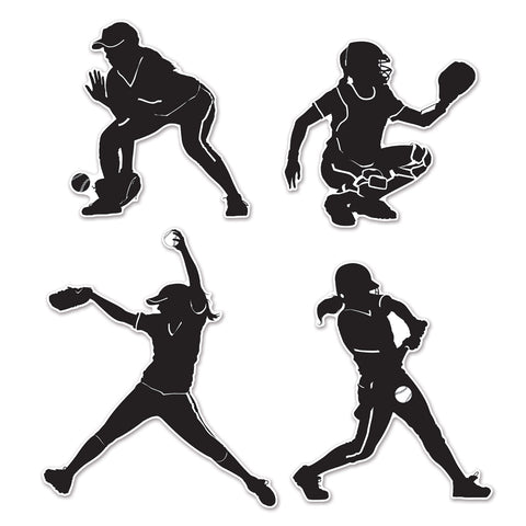 Softball Silhouettes 9"-12 1/2" Paper 2 Sided Print 4 Per Pack