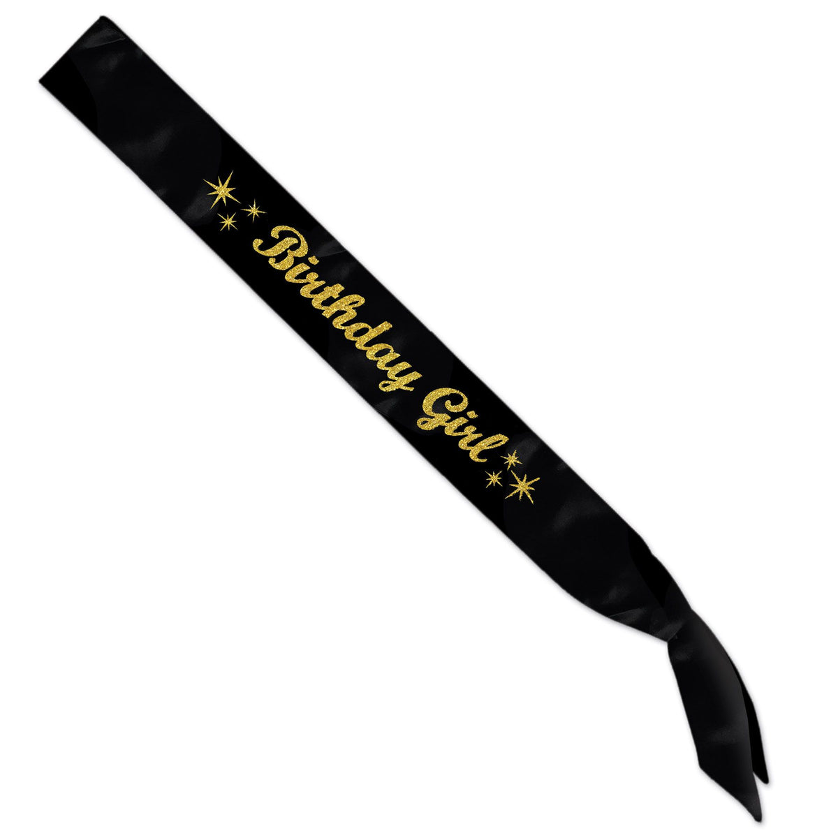 Birthday Girl Sash – Black Satin with Gold Glitter Text | 33” x 4” Party Sash for Women & Teens
