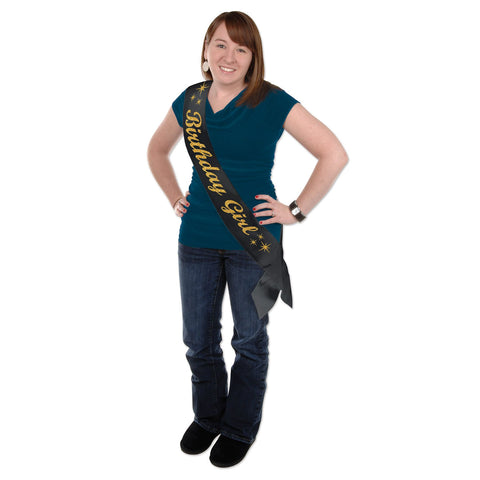 Birthday Girl Sash – Black Satin with Gold Glitter Text | 33” x 4” Party Sash for Women & Teens