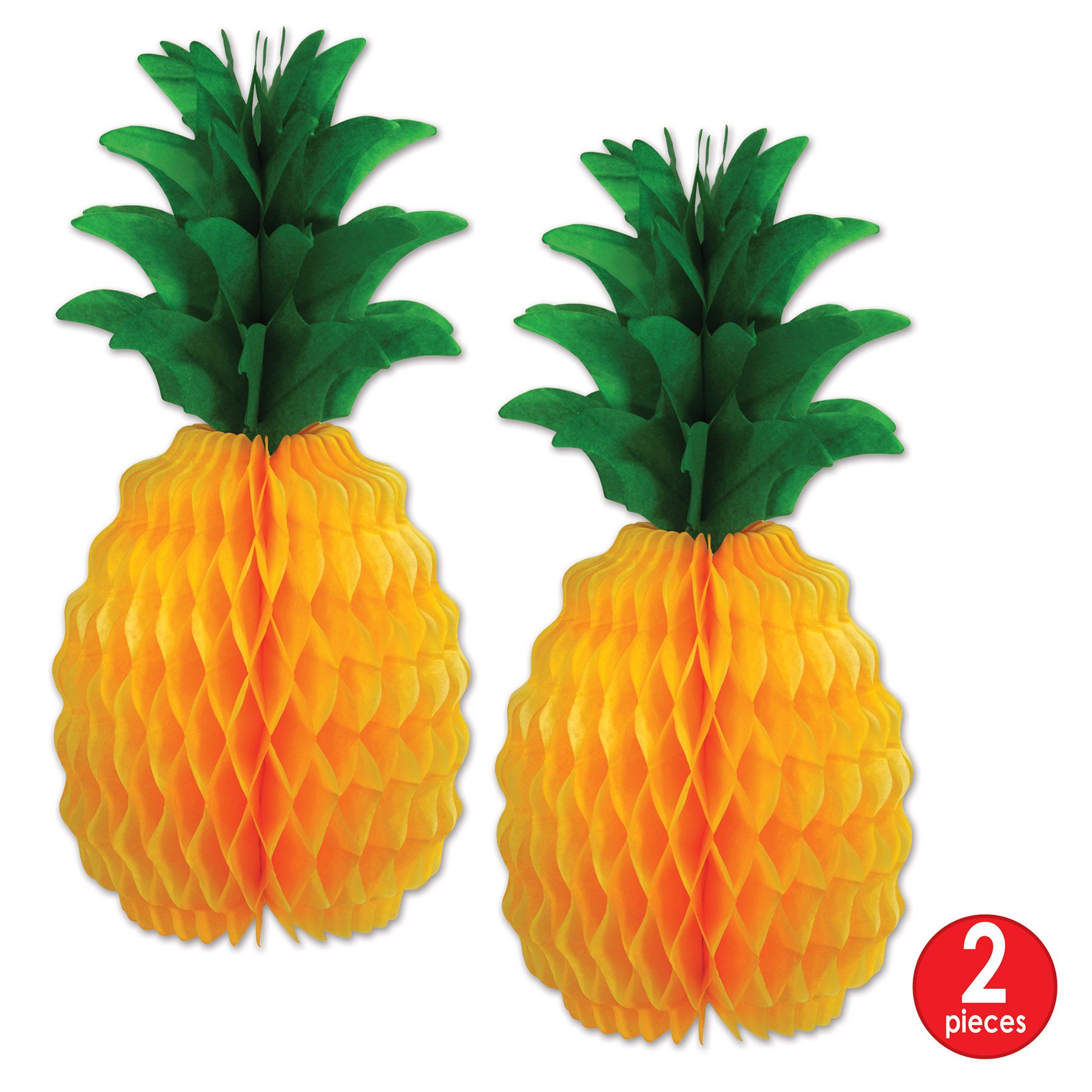 12” Tissue Honeycomb Pineapple Decorations – 2-Pack Hanging Party Decor for Luau, Summer, Hawaiian Themes