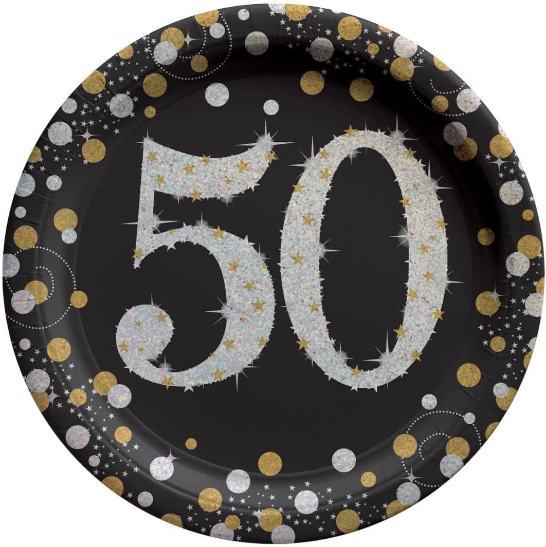 Sparkling Celebration 50th Round 9" Prismatic Plates, Package of 8