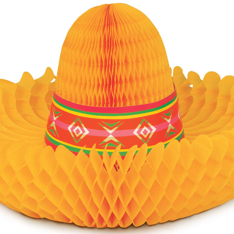 Colorful sombrero honeycomb centerpiece showing expanded design and vibrant details for fiesta party decoration