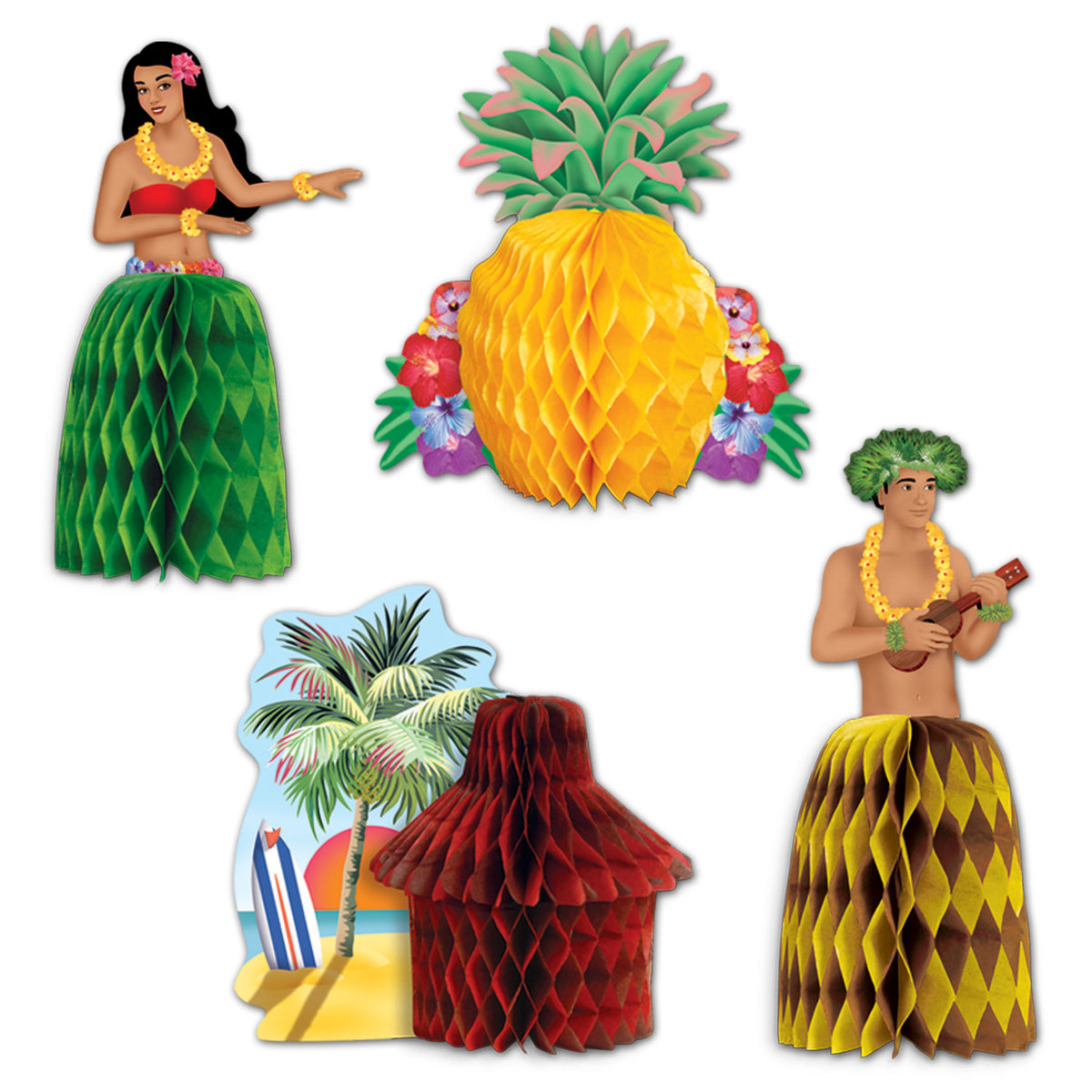 Luau Mini Centerpieces 5 1/2 inches 4 per Package Honeycomb Paper