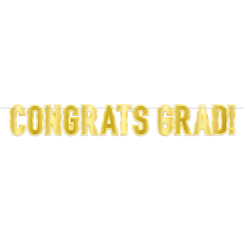 Gold foil Congrats Grad graduation banner party decoration available in Manahawkin NJ