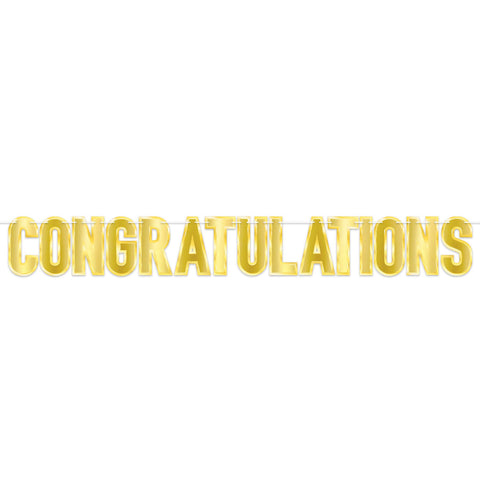 Foil Congratulations Streamer, Size: 7" x 5' 6”, Assembly required