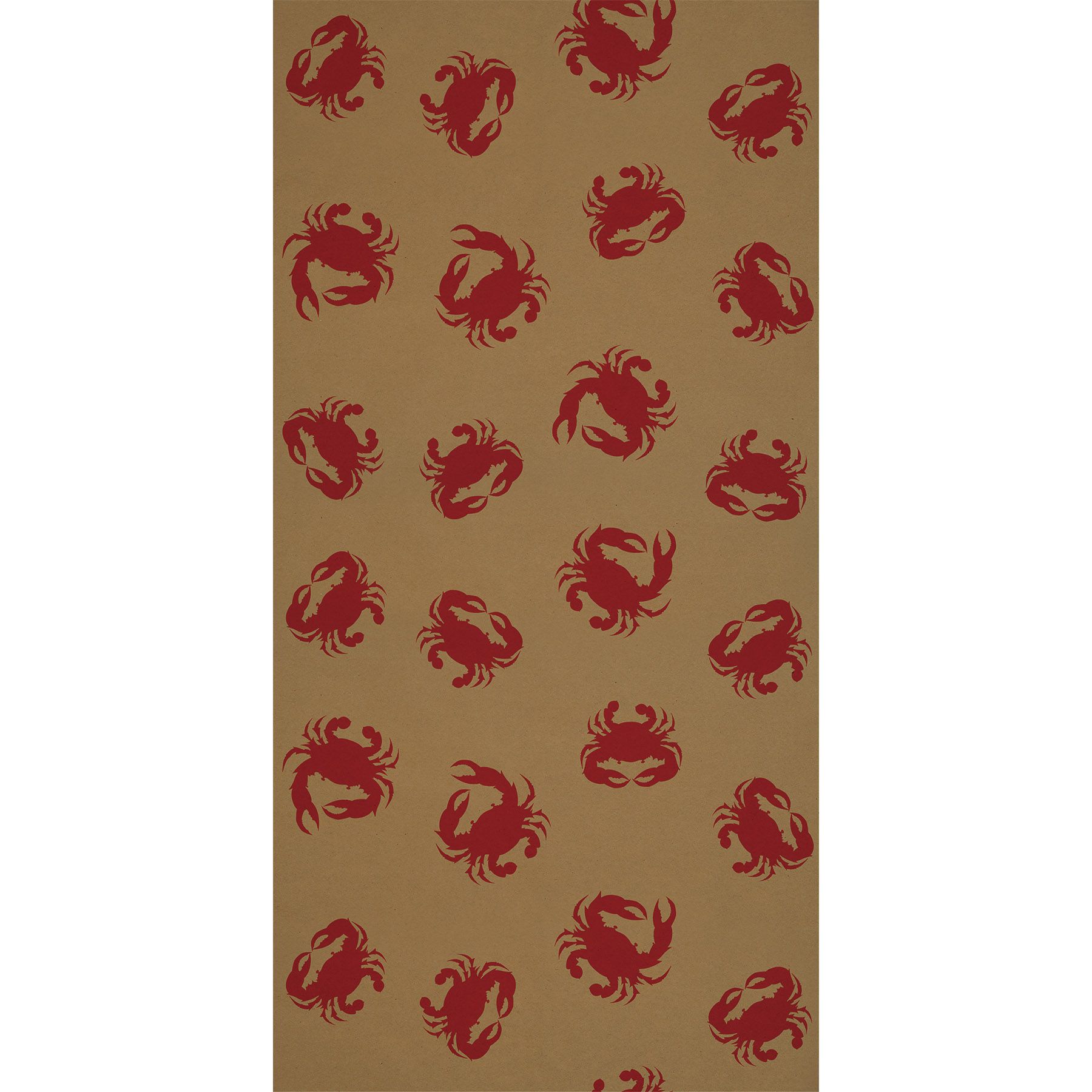 Kraft paper crab table roll showing red crab print pattern