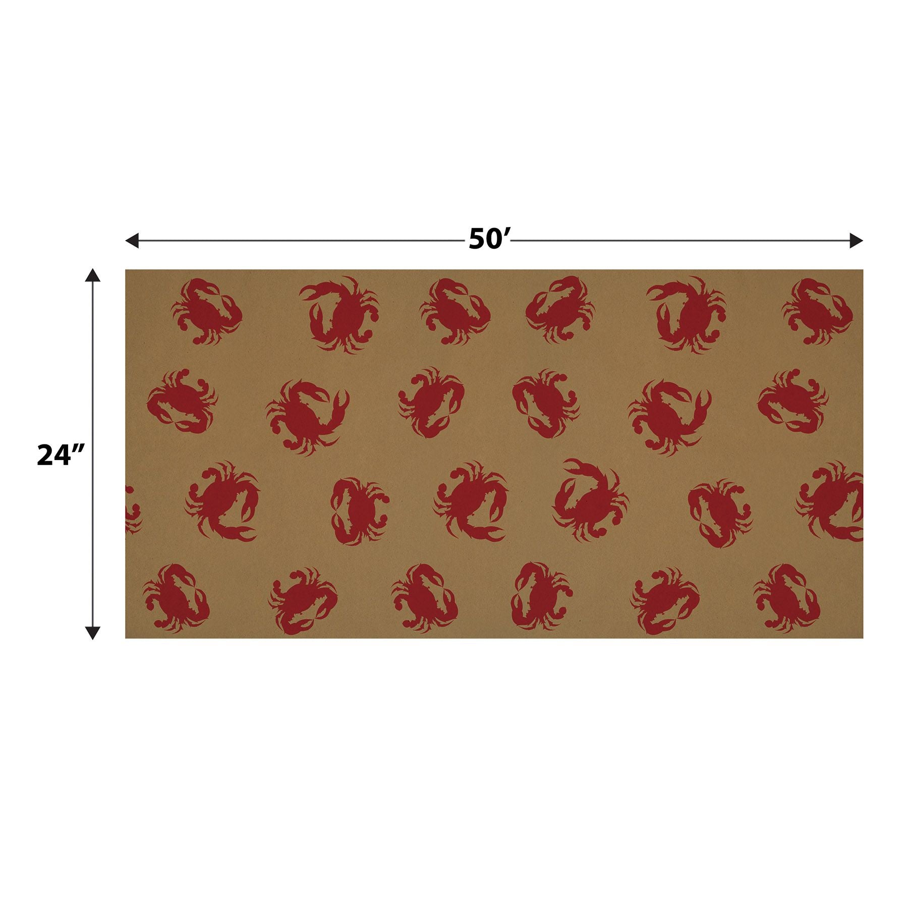 Table roll size demonstration showing 24 inch width and 50 foot length coverage