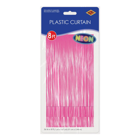Neon Pink Plastic Fringe Curtain – 1-Ply | Bright Party Backdrop for Birthdays, Photo Booths & Events